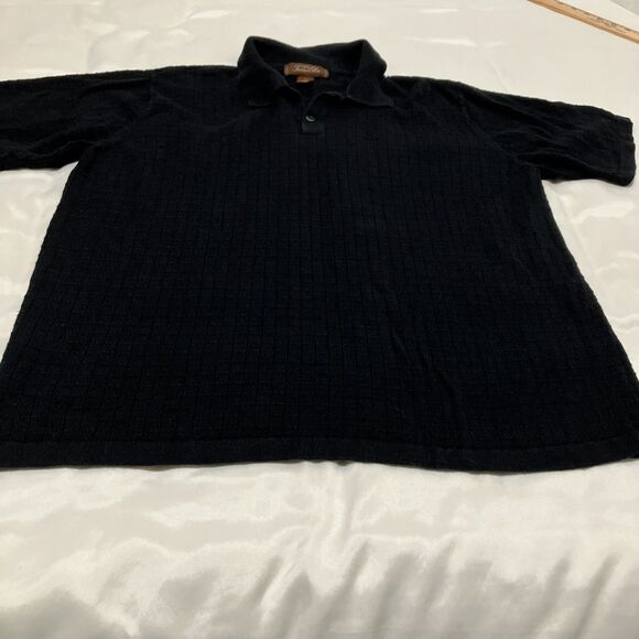 Tasso Elba Linen Blend Polo Shirt Large Black Short Sleeve Textured Golf Classic - Picture 3 of 5